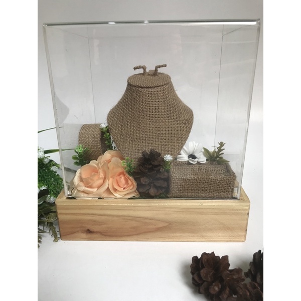tempat perhiasan seserahan rustic goni kayu jati belanda