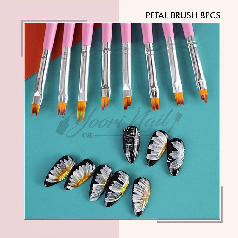 Petal brush set 8pcs nail art brush kuas nail art painting brush kuas kelopak