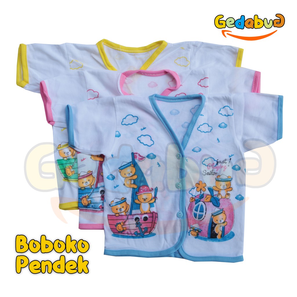 6pcs - Baju Boboko Sablon PENDEK | Perlengkapan Pakaian Bayi New Born