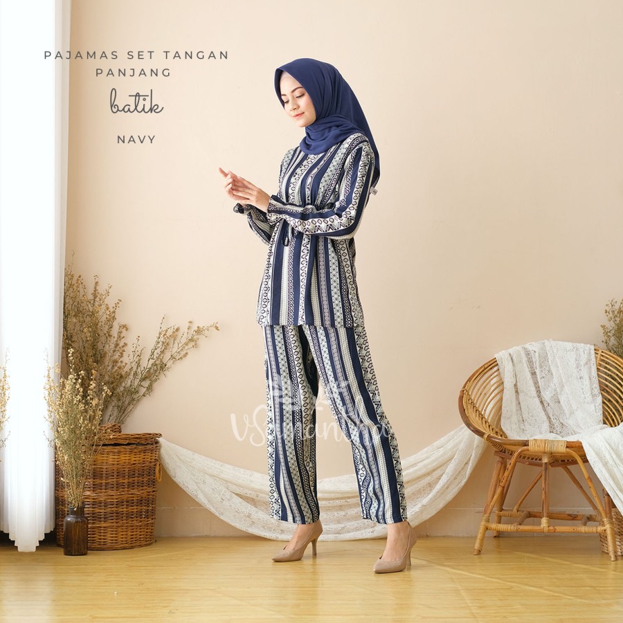 Setelan cp piyama baju tidur wanita Pajamas Set Celana Muslim BUSUI Friendly Batik U9I6