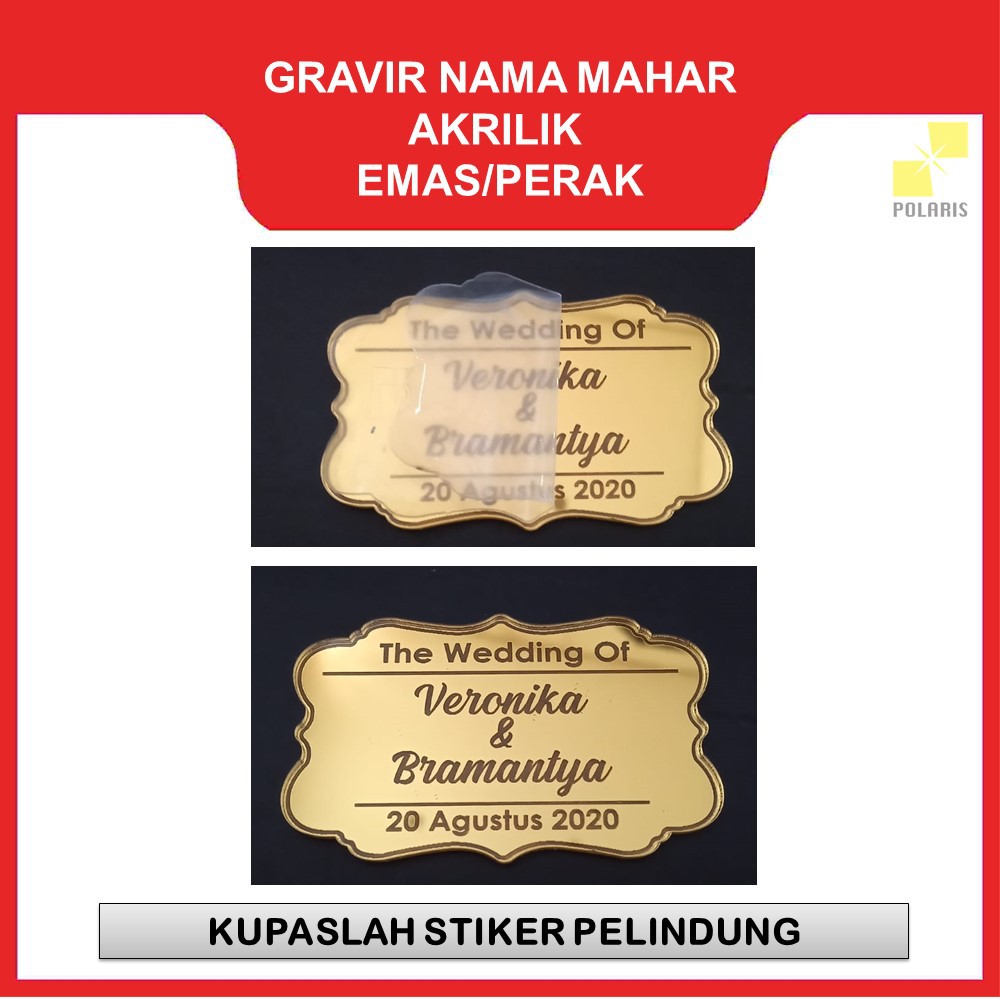 DEKORASI MAHAR AKRILIK EMAS/PERAK GRAFIR DAN LASER CUT CUSTOM NAMA/INISIAL/TEXT