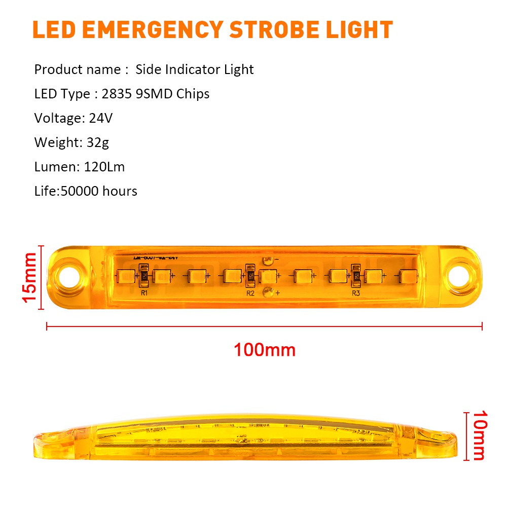 Lampu Indikator Rem Samping 9-led DC 24V Untuk Truk / Trailer