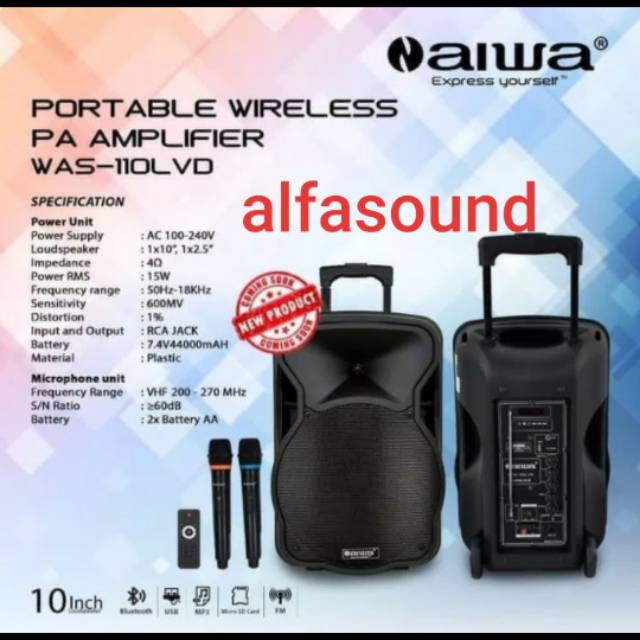Portable Speaker Meeting AIWA WAS 110LVD 110 LVD 10 Inch
