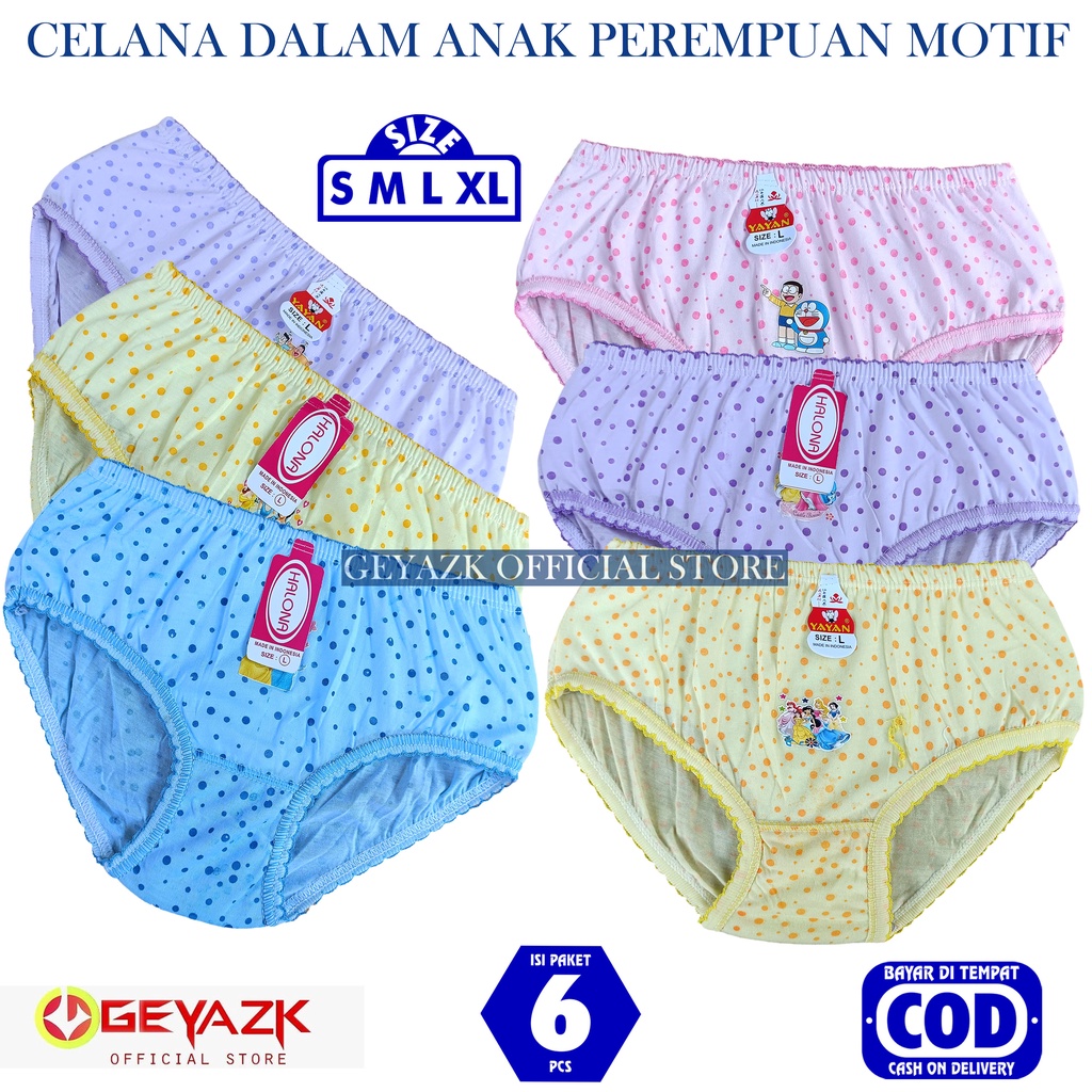 6Pcs Celana Dalam Anak Perempuan Cd Anak Motif