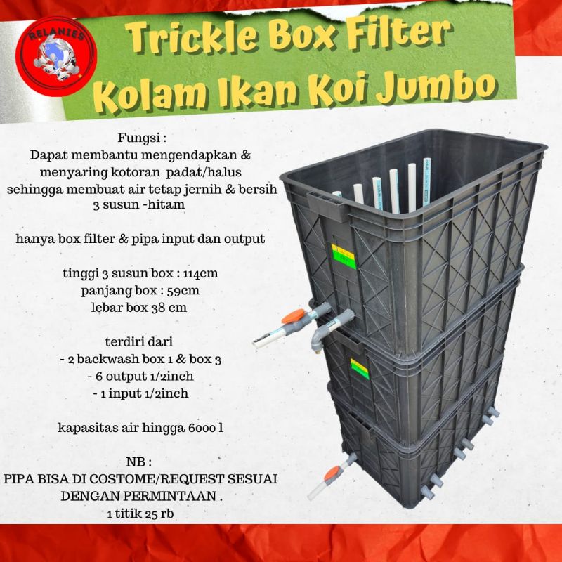 TRICKLE FILTER KOLAM IKAN KOI 3 SUSUN TANPA MEDIA FILTER JUMBO -HITAM