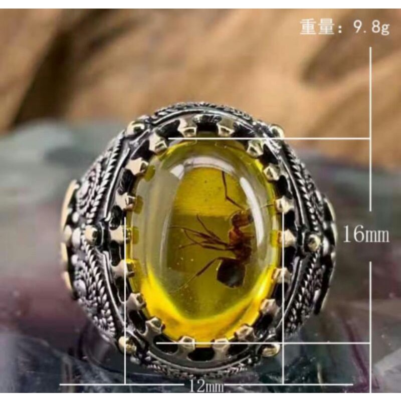 Cincin Batu  Akik yelow Amber Semut Katilayu Batu Bacan Pashion Pria