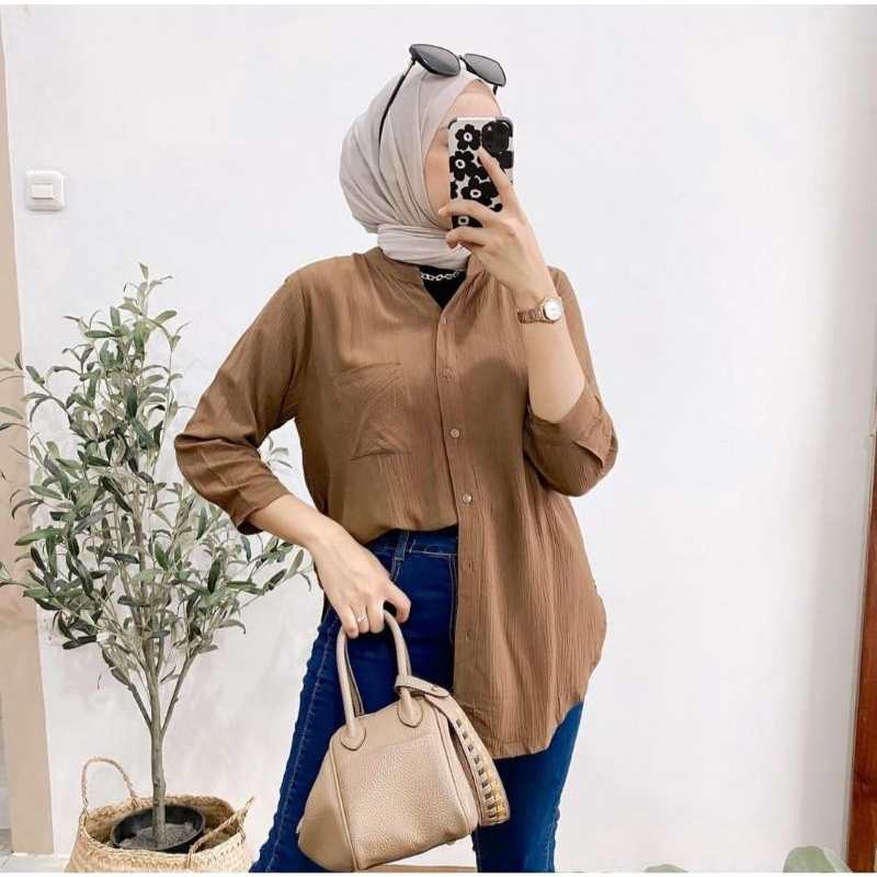 Sally Daily Blouse Cringkle Kemeja Atasan Wanita Busui Friendly Baju Cewek Korean Style