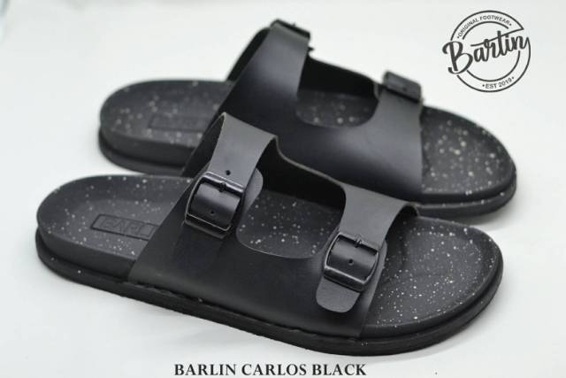 CARLOS BLACK - BARLIN FOOTWEAR | Sandal Pria Original Barlin Slide Strap Dua Sintetis Premium