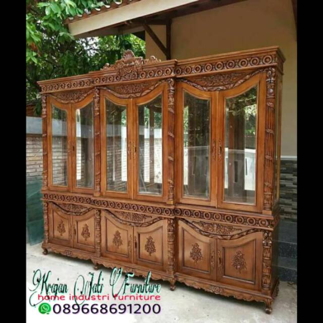 Lemari hias jati cincin/lemari hias/lemari pajangan/lemari jumbo 3meter