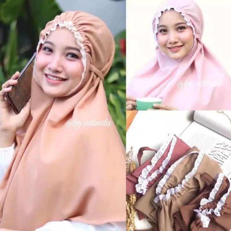 [Fashion Muslim] Hijab Bergo Renda Khimar Diamond Jilbab Tali Kekinian Terbaru Terlaris