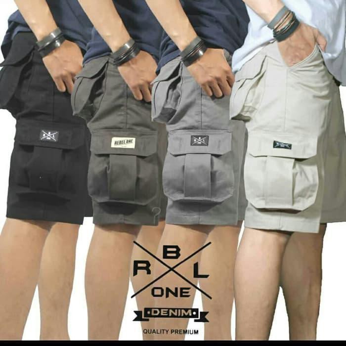celana Cargo Pendek Pria Terbaru Keren Hitam Cream Abu