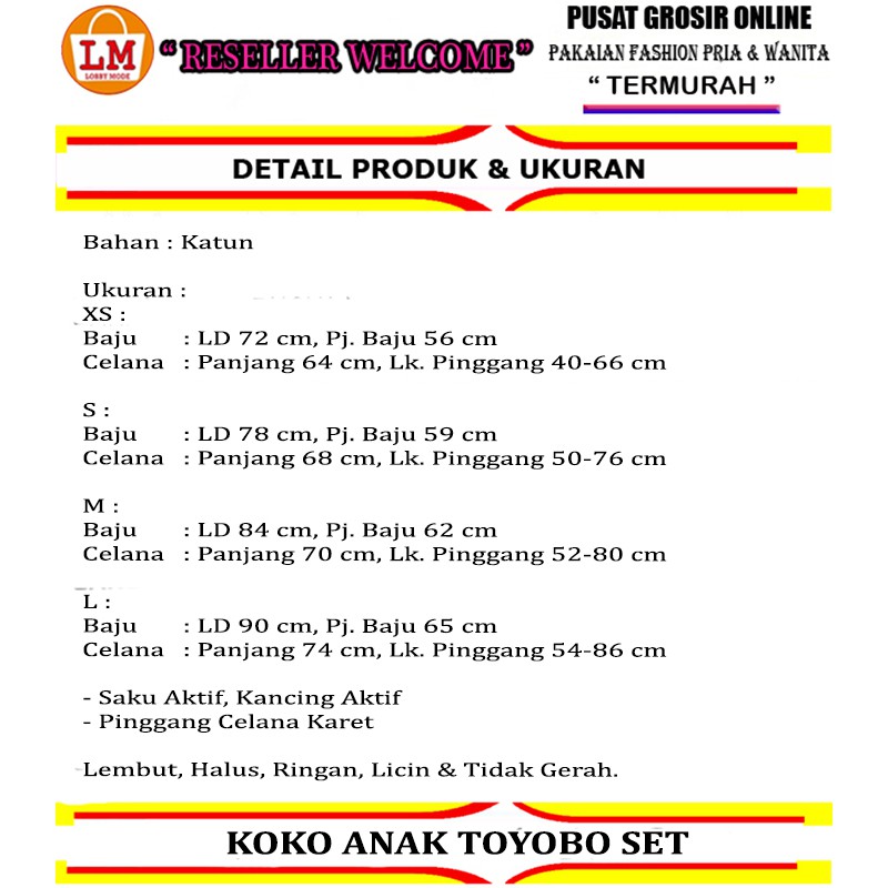 TERMURAH TERLARIS Baju SETELAN KOKO MUSLIM ANAK TOYOBO Usia 2-15 tahun LMS 18047 18049 18051 18053