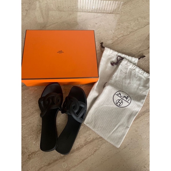 Hermes Jelly Aloha Sandal Size 37 Preloved Black