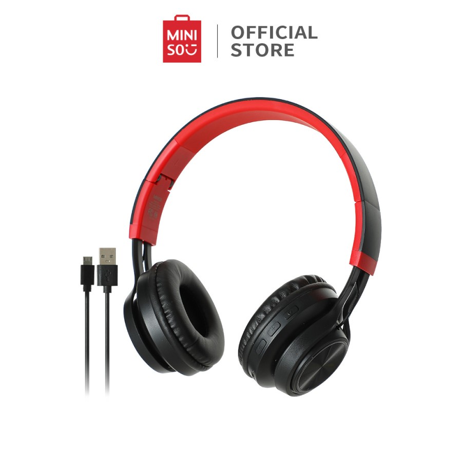 MINISO Headphone Bluetooth Headset Wireless Gaming Coloful Light Mic - Merah Muda