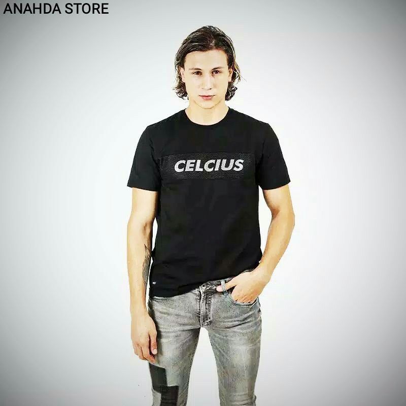 CELCIUS kaos pria dan wanita paling disukai A00015C hitam round neck