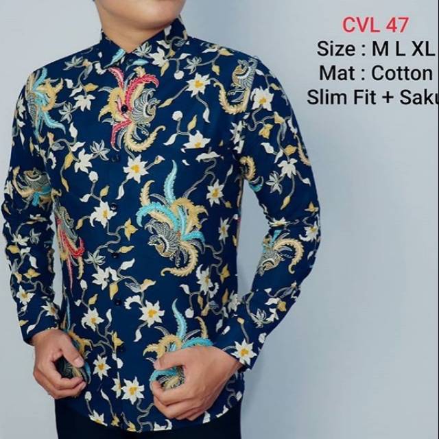 CVL 47 HEM KEMEJA BATIK PRIA SLIMFIT LENGAN PANJANG