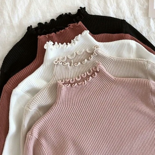 turtleneck kriwil knit / atasan kerah tinggi rajut wanita