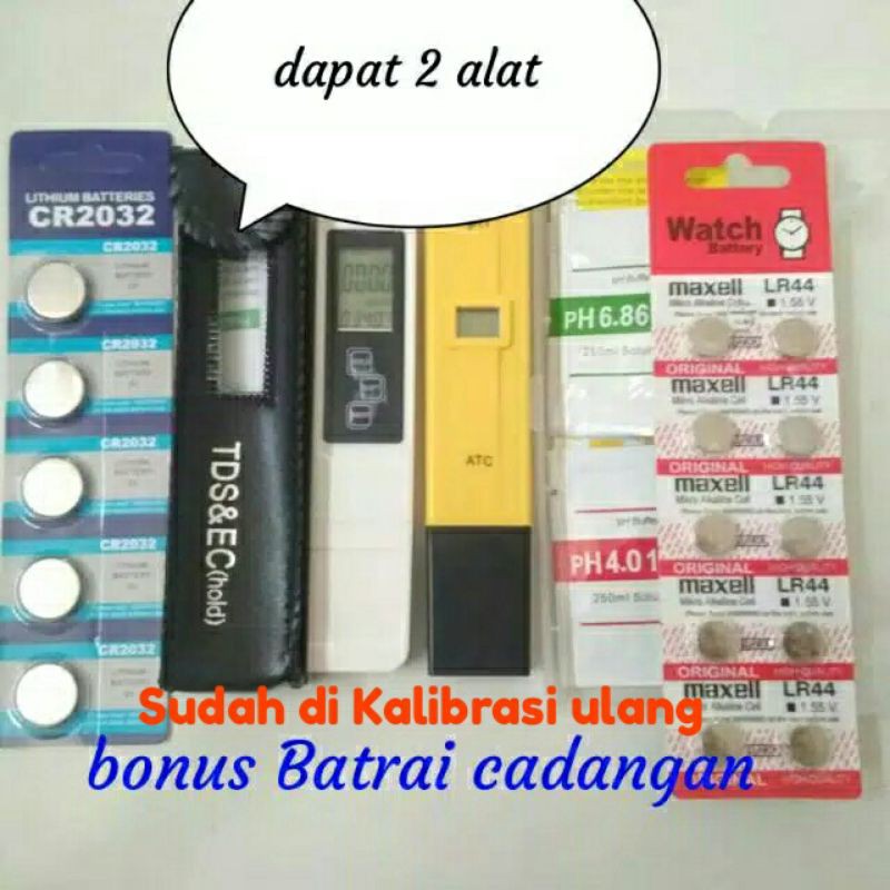 Paket alat ukur hidroponik/air minum  ph dan tds ec meter bonus Batrai cadangan