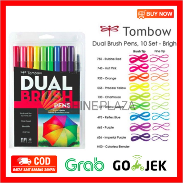 

(BISA COD) Tombow Dual Brush Pen Set 10 - Bright Palette