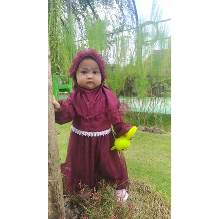 Gamis Baby Model Baru, Gamis Brukat Mix Polka Anak Perempuan Usia 0-2 Thn,Dres Busana Muslimah Set H