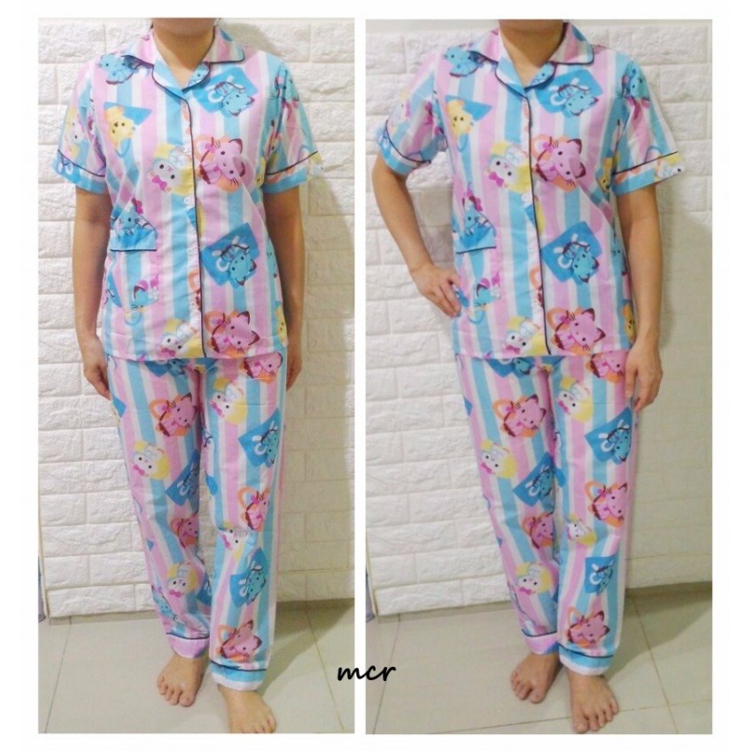 STLN650 - Setelan CP Katun Jepang Cats Salur Blue Pink