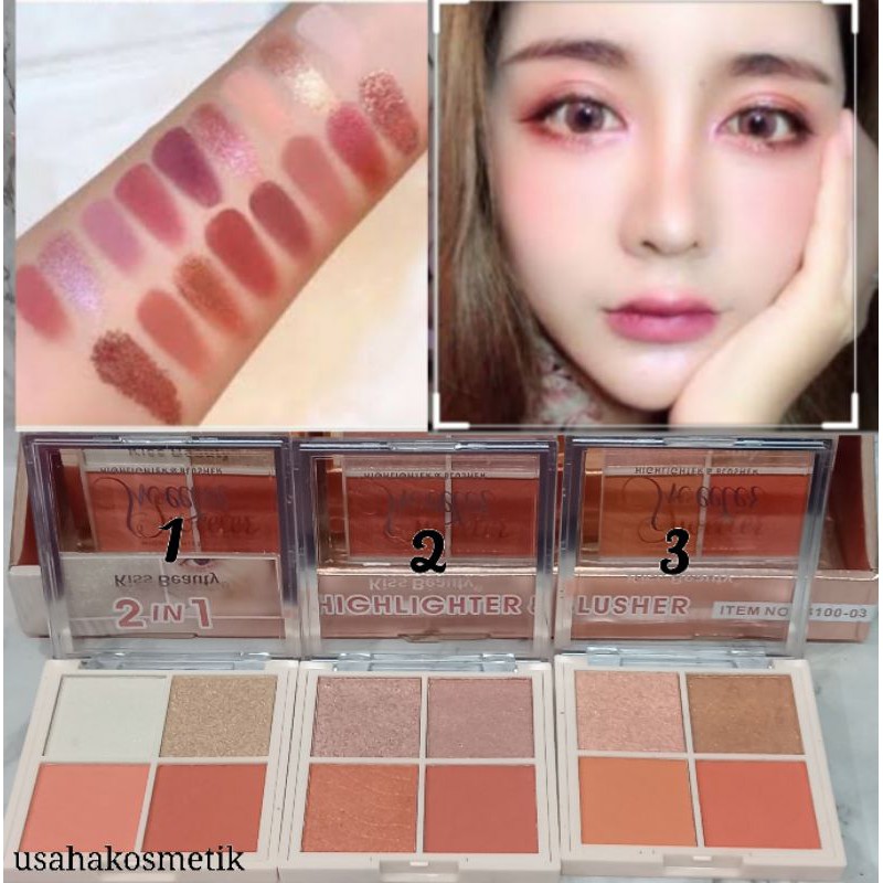 PROMO HOT !!! HIGHLIGHTER &amp; BLUSHONE SWEET KISS BEAUTY 4 WARNA NO.83100-03