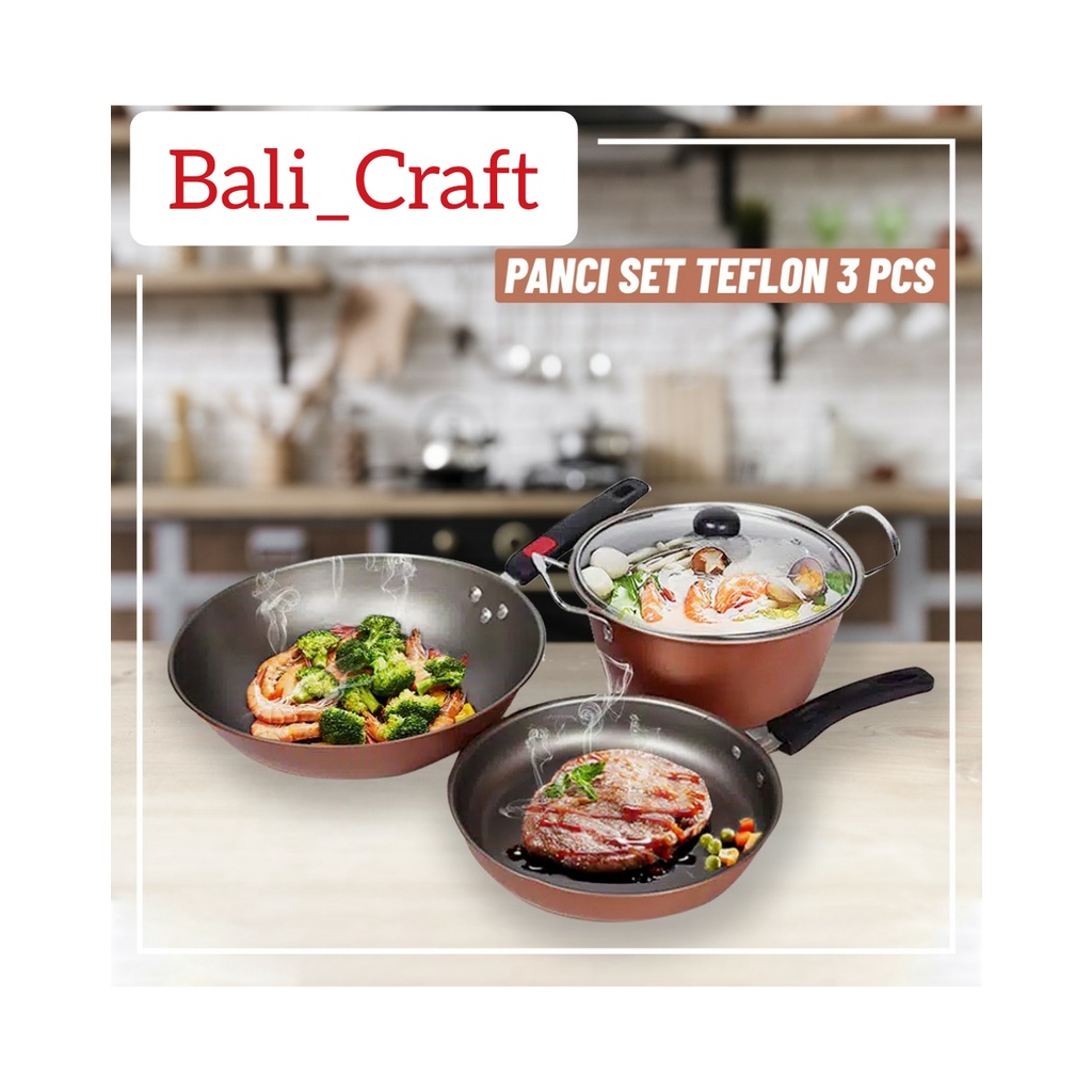 PANCI TEFLON SET 3 IN 1 - PANCI SET ANTI LENGKET - TEFLON ANTI LENGKET SET - PANCI SET