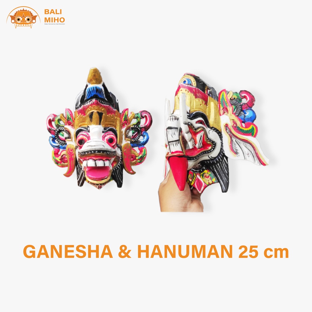 Dekorasi Dinding Hanuman Dan Ganesha Kayu - Patung Hanuman - Patung Kepala Ganesha - Patung Kepala H