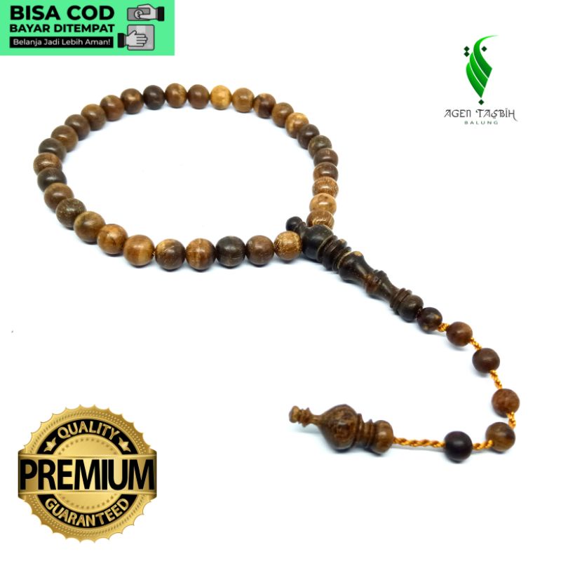 Tasbih Kayu Galih Gaharu Asli Aroma wangi Gaharu alami  33 Butir Size 8mm