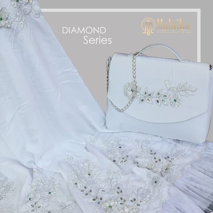 MY MUKENA PUTIH BORDIR HANDMADE 3D MEWAH MALAIKA DIAMOND SERIES