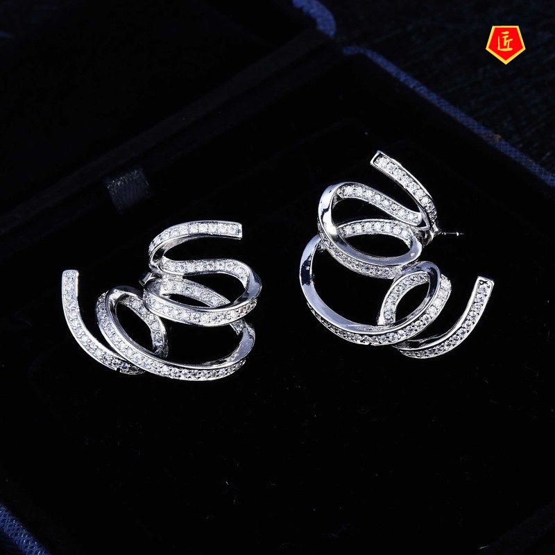 [Ready Stock]Micro-Inlaid Full Diamond Winding Ear Studs Personality