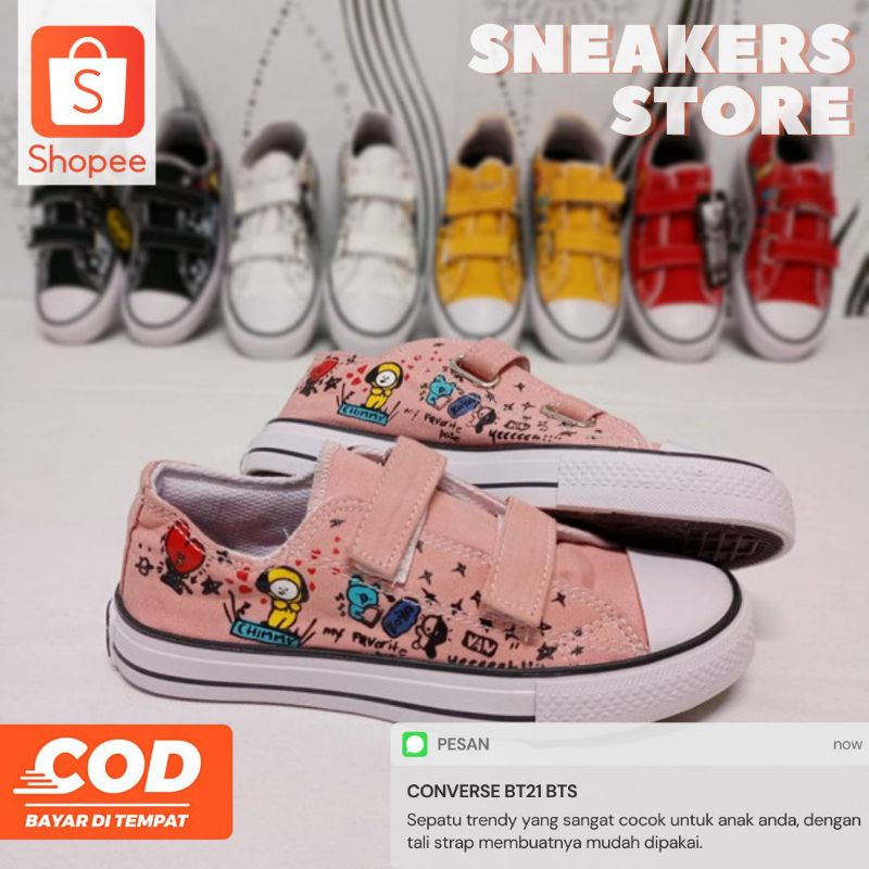 [ TERMURAH ] SEPATU ANAK PEREMPUAN CONVERSE BTS BT21 VELCRO