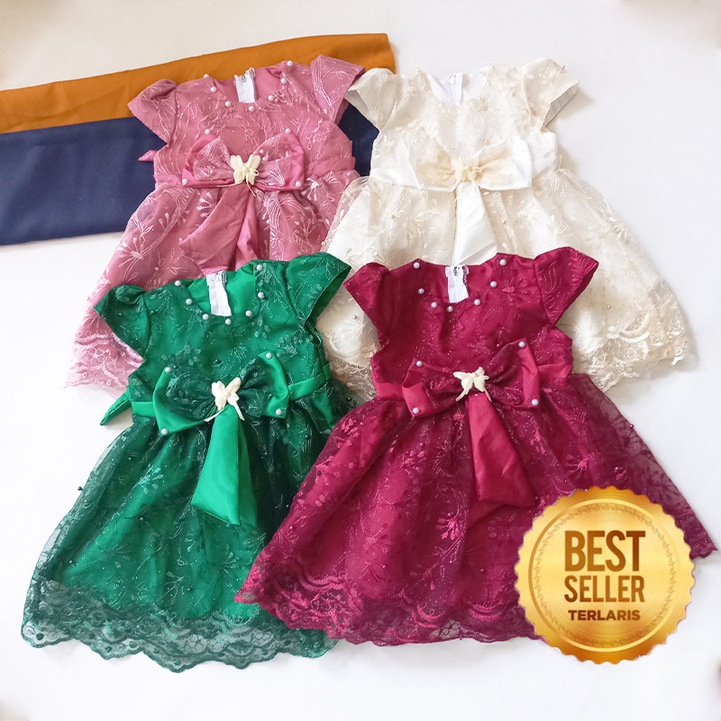 Dress Brukat Bayi 6 12 Bulan Kombinasi Furing FREE PITA Gaun Brukat Warna Hijau Marun Putih Dusty Baju Natal Bayi Perempuan Baptis Dress Aqiqah Terlaris KA133