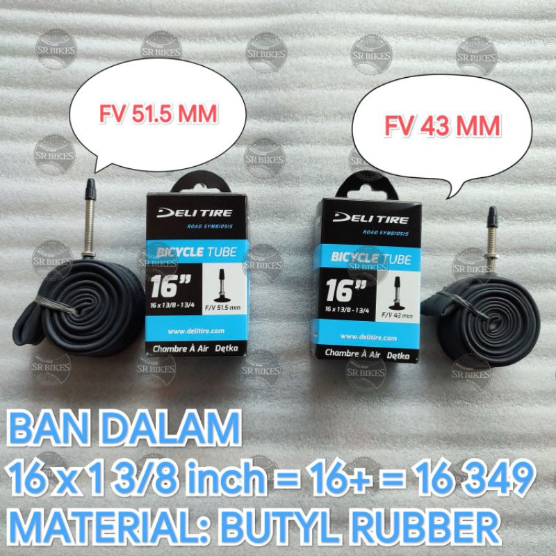 Ban Dalam 16 x 1 3/8 16 349 16 plus FV PRESTA &amp; AV PENTIL MOTOR. DELI TIRE