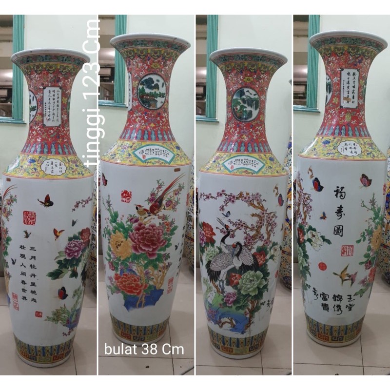 GUCI ANTIK GUCI KERAMIK IMPORT MOTIF BUNGA WARNA WARNI BURUNG