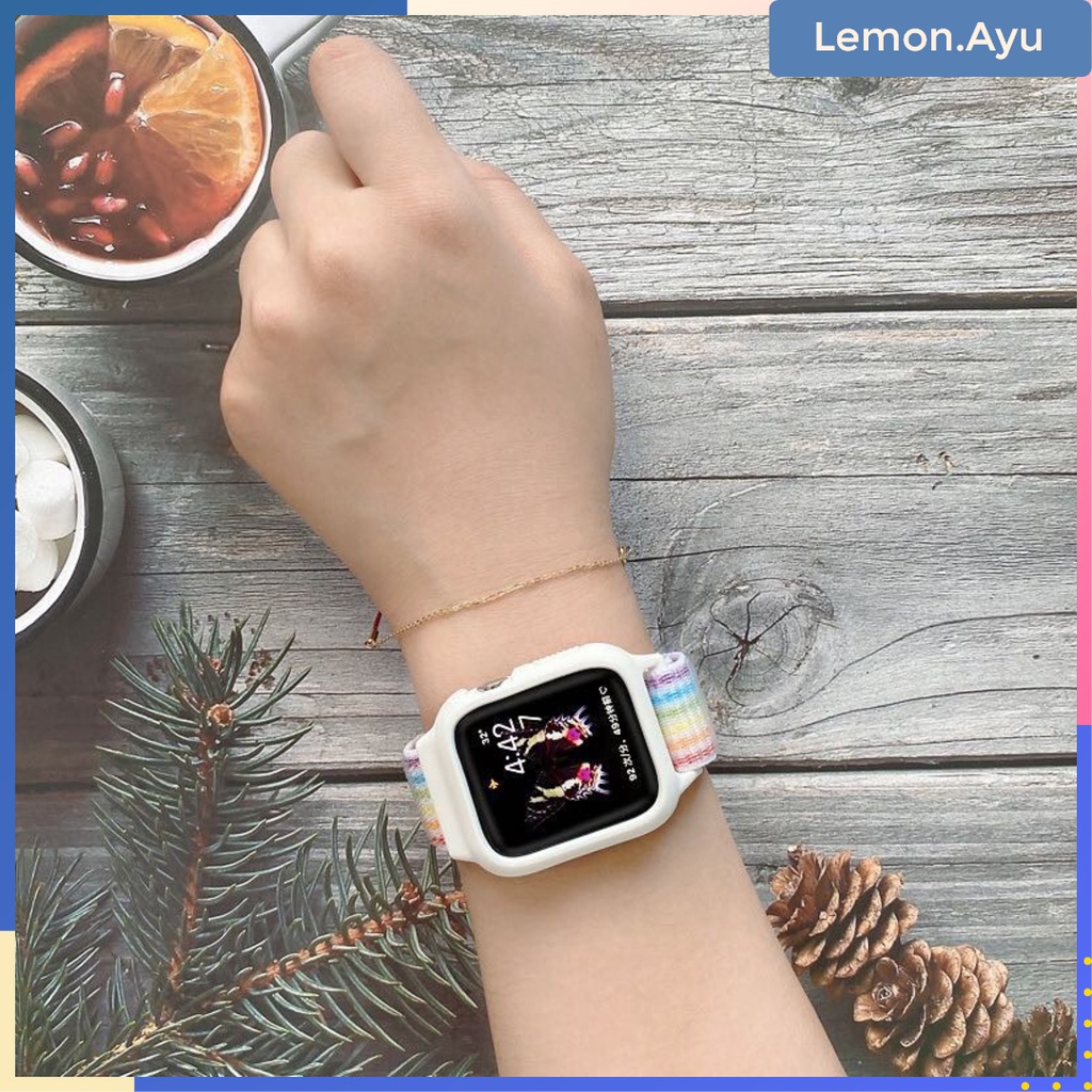 Casing + Tali APPLE Watch Nylon Loop Strap iWach Series 7 41mm 45mm S3 5 6 7 Pengganti Tali Lembut