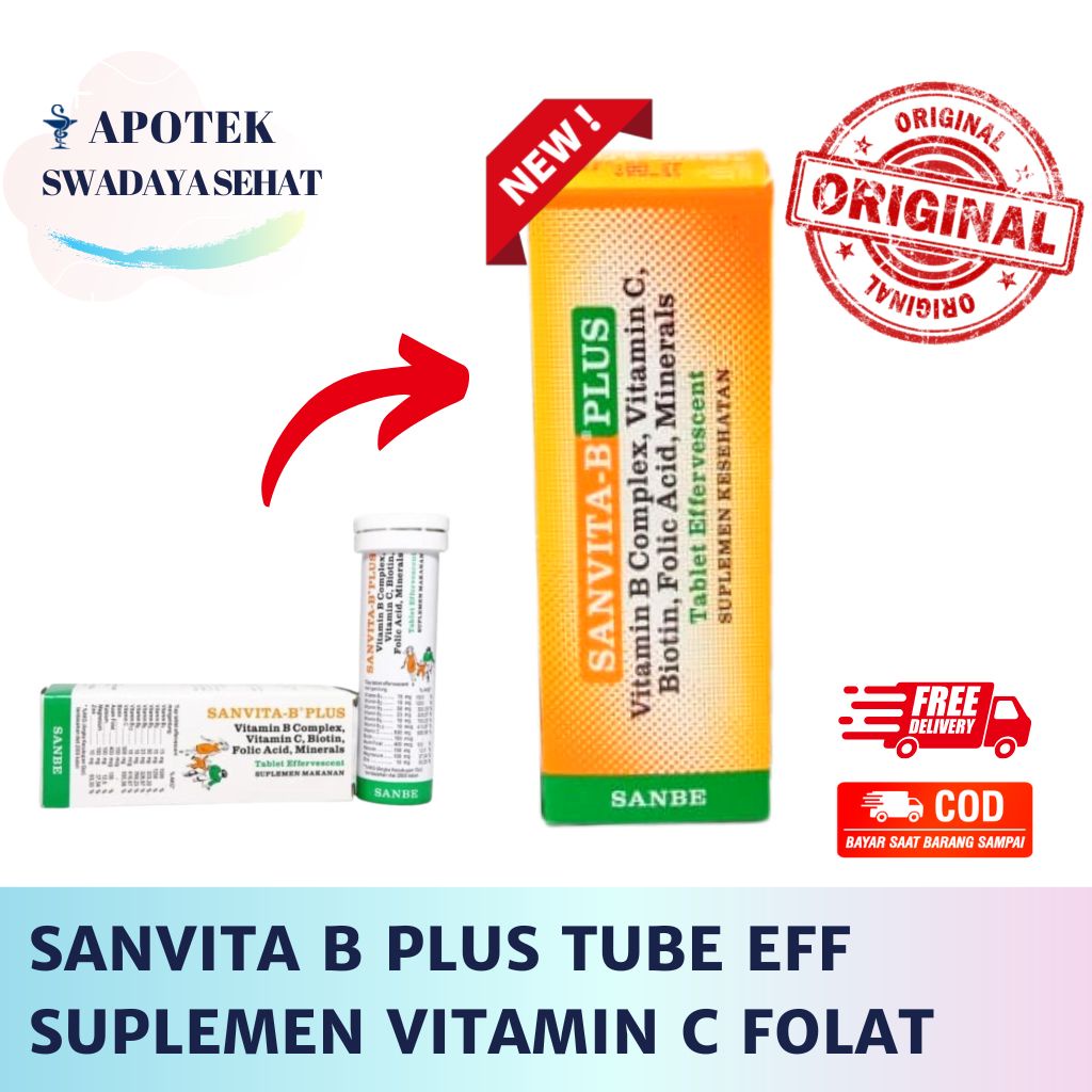 SANVITA B PLUS Tube Effervescent Tablet - Suplemen Vitamin C Mineral Asam Folat Tablet Larut