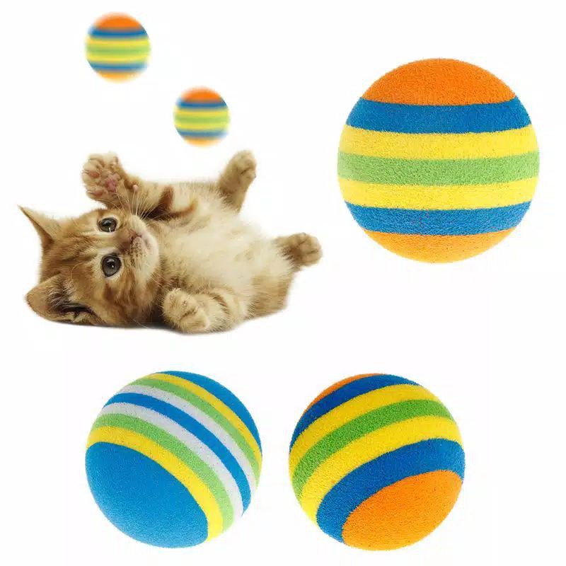 Mainan Kucing Anjing Bentuk Bola Elastis Busa Kitten Puppy Pelangi Rainbow Cat Ball Dog