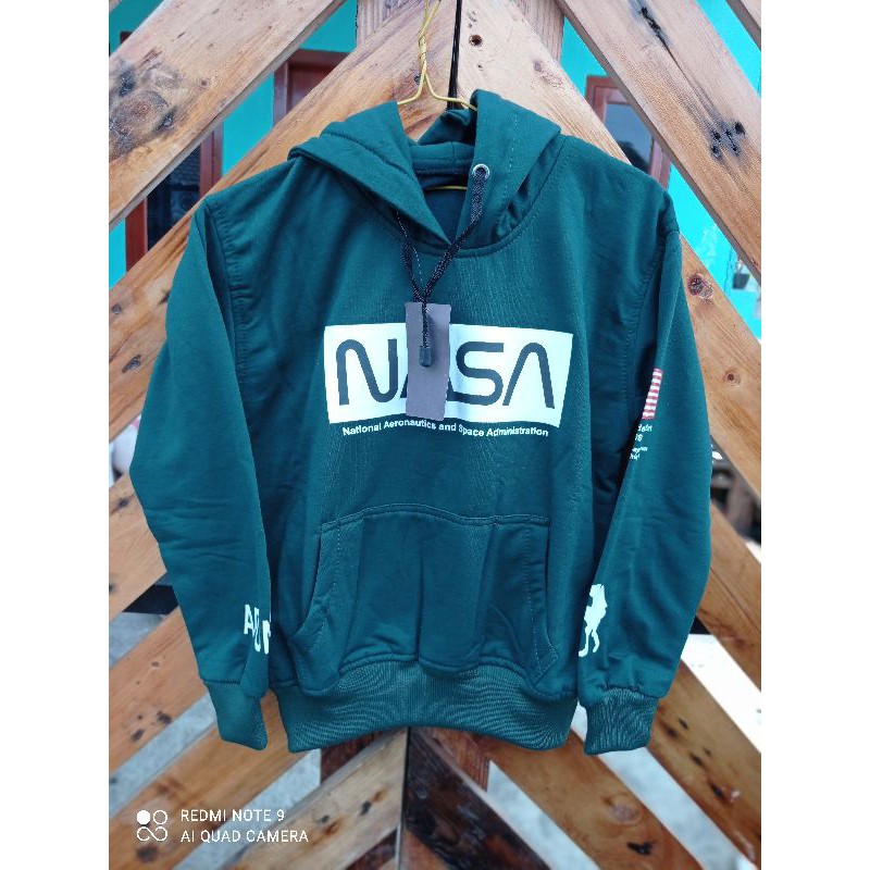 new nasa hijau botol sweater hoodie jaket anak 5-13thn