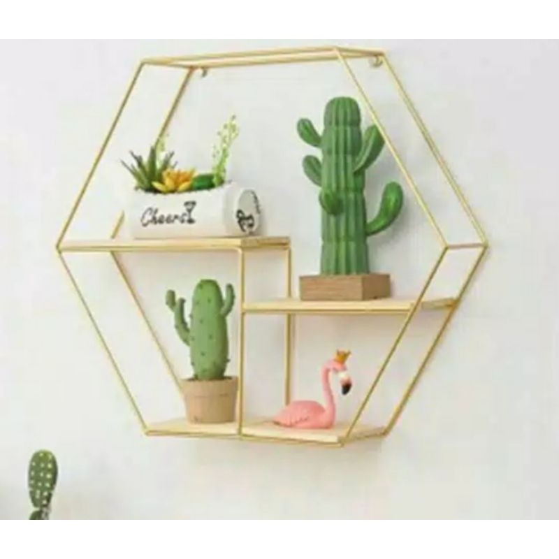 Rak dinding besi hexagonal hiasan dinding