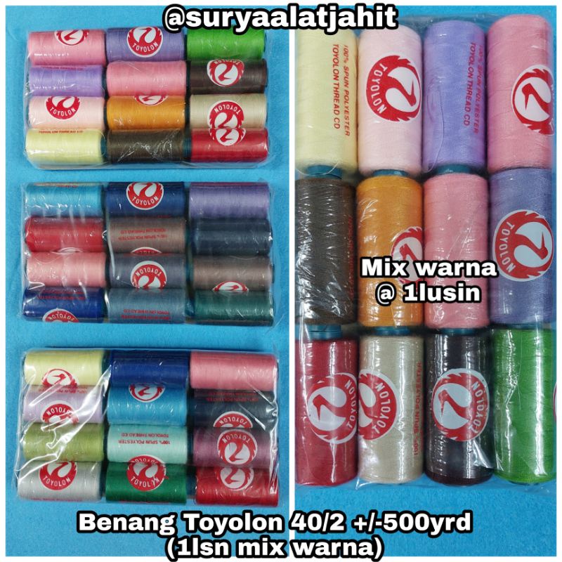 Benang Toyolon 500y MIX (1lusin ada 12warna) =rp.20.500/12pcs