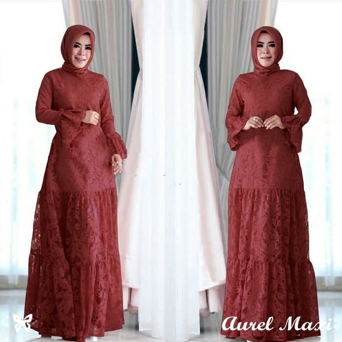 Gamis Lebaran Terbaru 2020 - Gamis Pesta Modern Mewah Aurel Maxi Maroon [Gamis 0134] SHP Baju  2VAU
