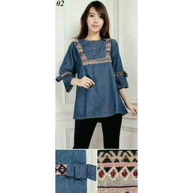 SB Collection Atasan Blouse Tira Kemeja Jeans Jumbo Wanita
