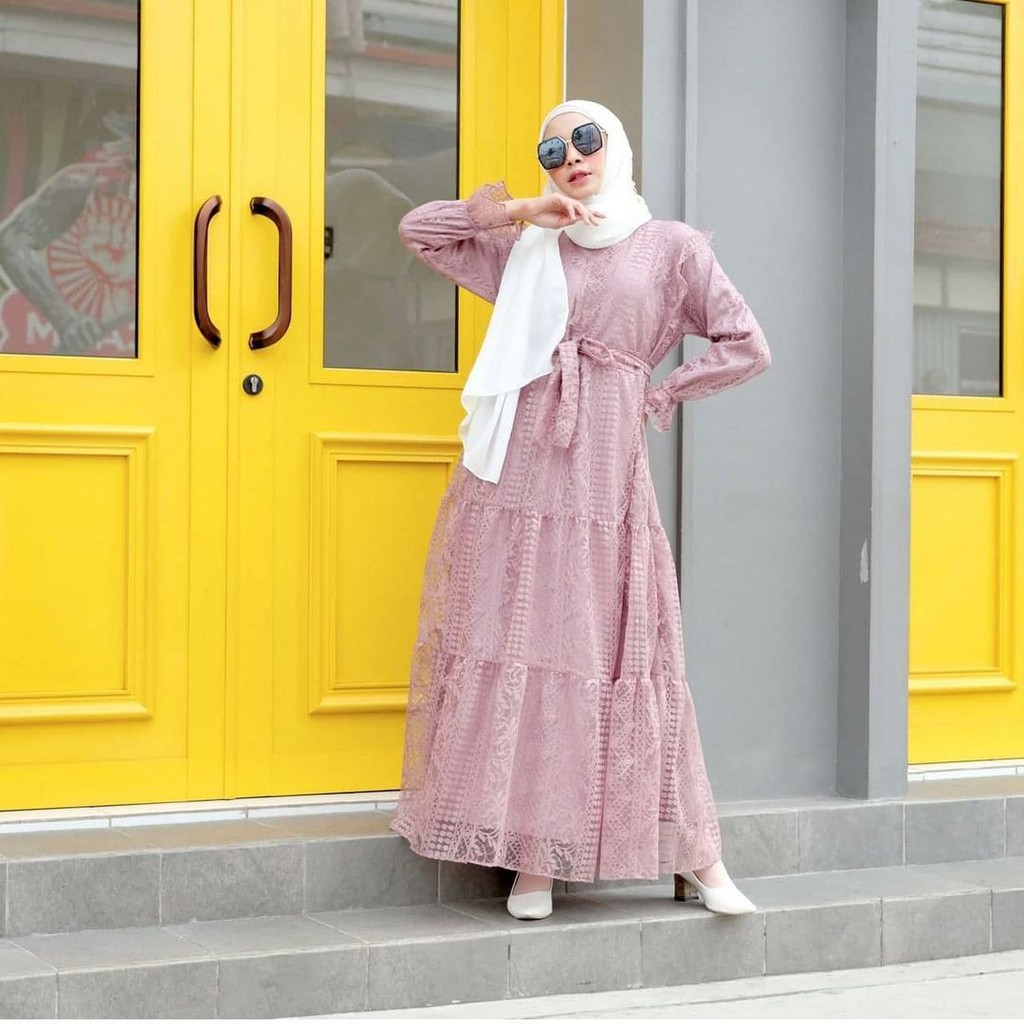 Salsabila Dress Mosscrepe Mix Tille Dot JUMBO / BAJU DEWASA MURAH TERBARU 2021 / Gamis Kondangan Wan