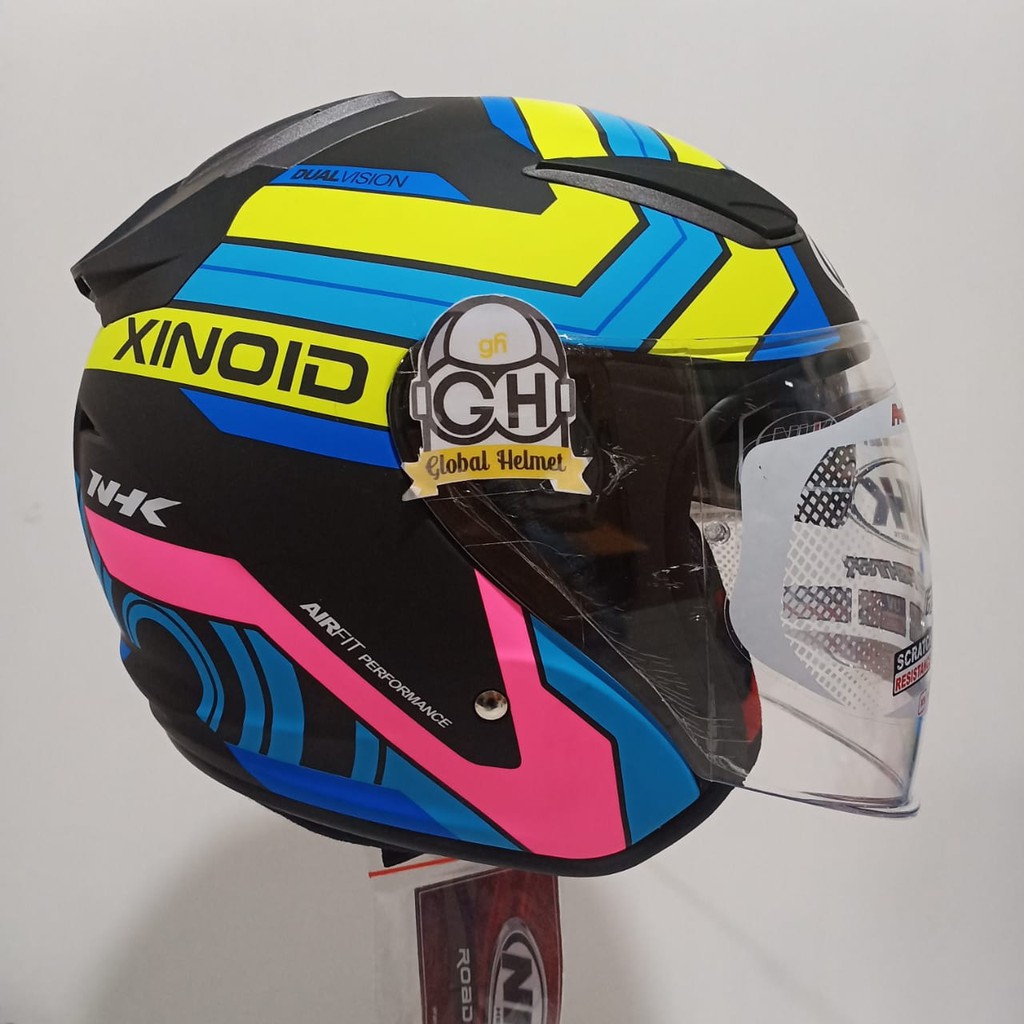 HELM NHK R1 XINOID NHK R-1 XINOID BLACK YELLOW BLUE DOFF DOUBLE VISOR