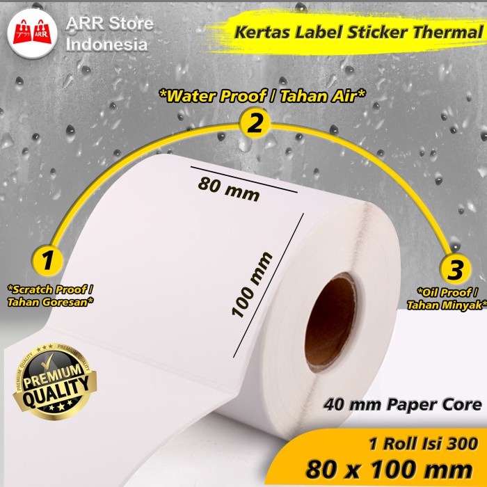 Kertas Sticker Thermal Label Barcode Premium UK 80 x 100mm Isi 300 pcs