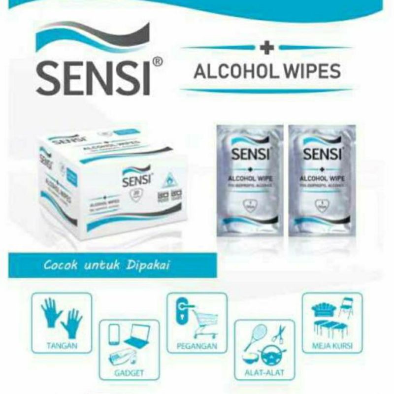 Sensi Alkohol Wipes isi 20Pc - Sensi Alcohol Wipes - Tissue Alkohol Serbaguna 70%