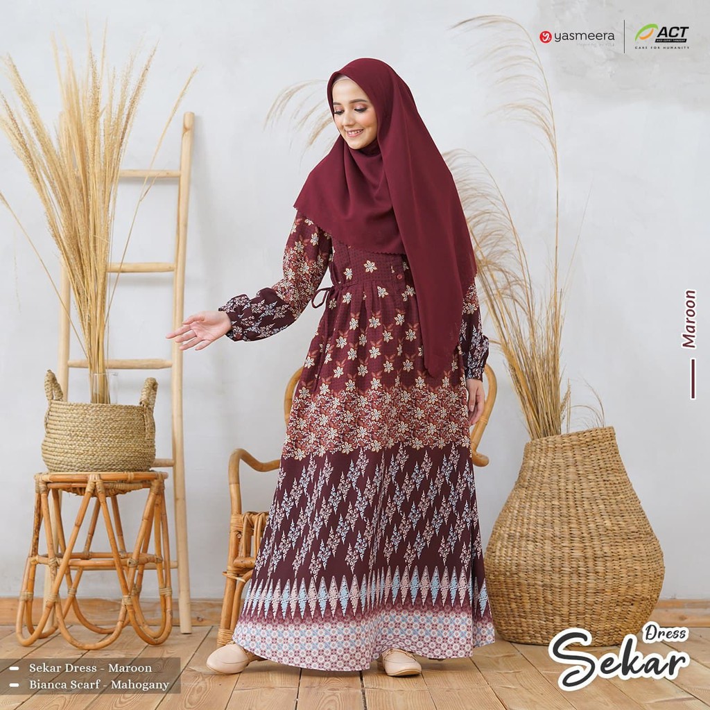 Gamis Batik Bahan Creepe Motif Flower Sekar Dress Original Brand Yasmeera