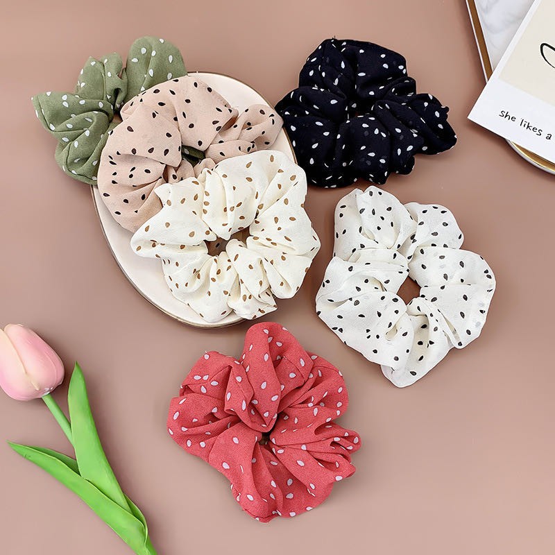 Scrunchie / Ikat Rambut Bahan Sifon Motif Polkadot Untuk Wanita/Cemol/cepol rambut/Scrunchie jumbo