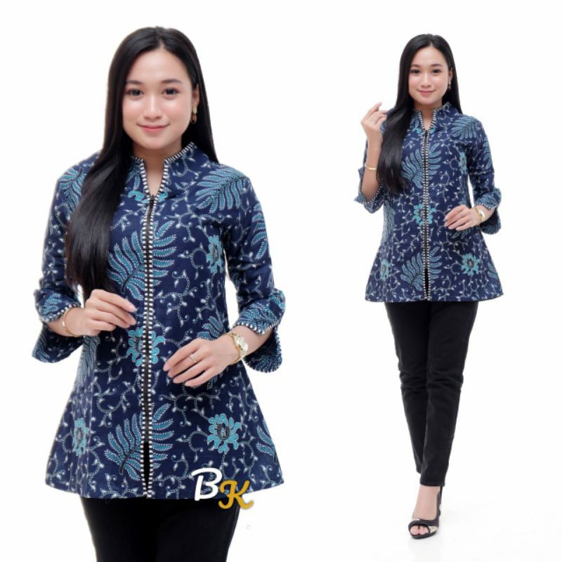 ATASAN BATIK WANITA - BLOUSE BATIK ZIPPER DEPAN - BLUS BATIK KANTORAN BATIK OZILA MURAH